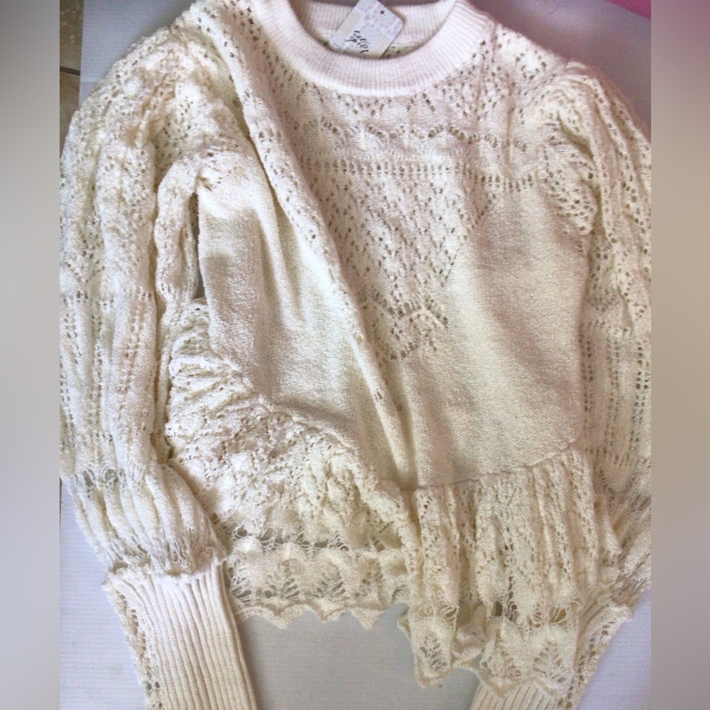 NEW! Rare Free People Cream Lace Sweater